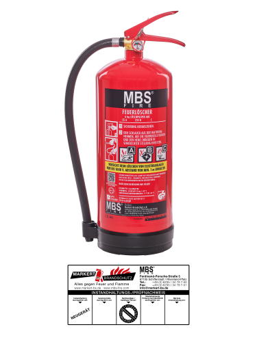 MBS-FIRE (Ogniochron) 6kg ABC Pulver Feuerlöscher EN 3 A/B/C 55A 233B= 15LE inkl. Plakette